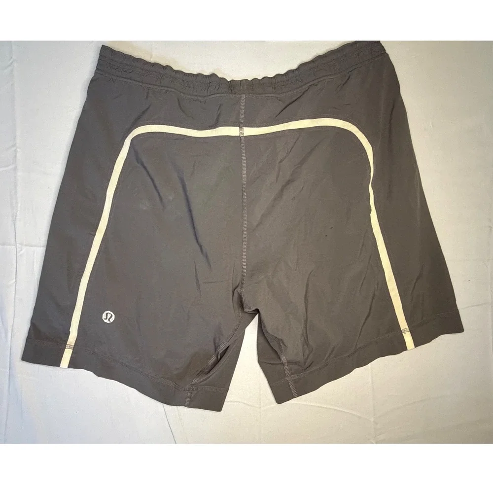 Lululemon Mens Athletic Training Shorts Charcoal Grey Mesh Stripe Size 34